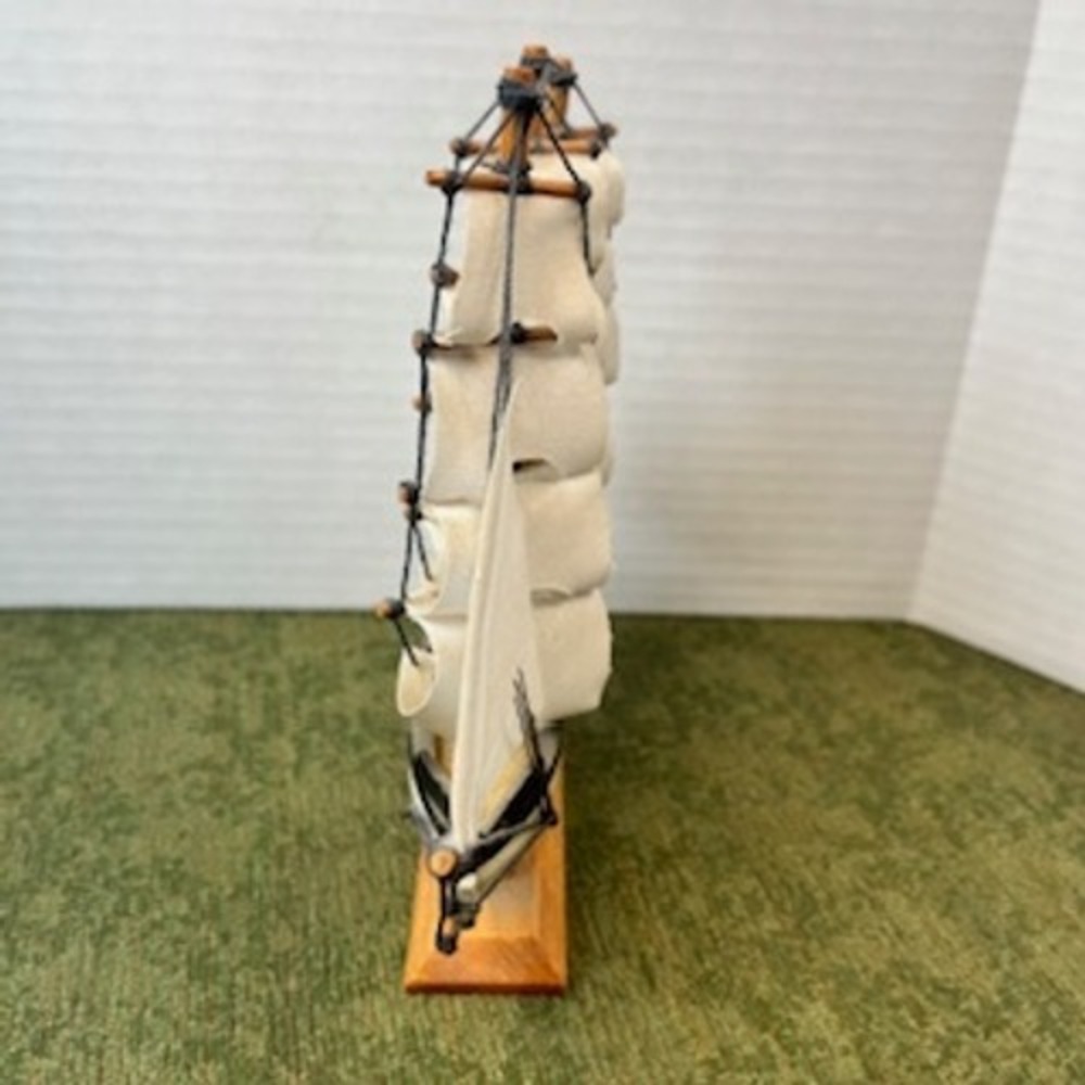 Vintage Wooden Tall Ship Model Nautical Decor White Sails 3-Mast Schooner - Picture 3 of 8